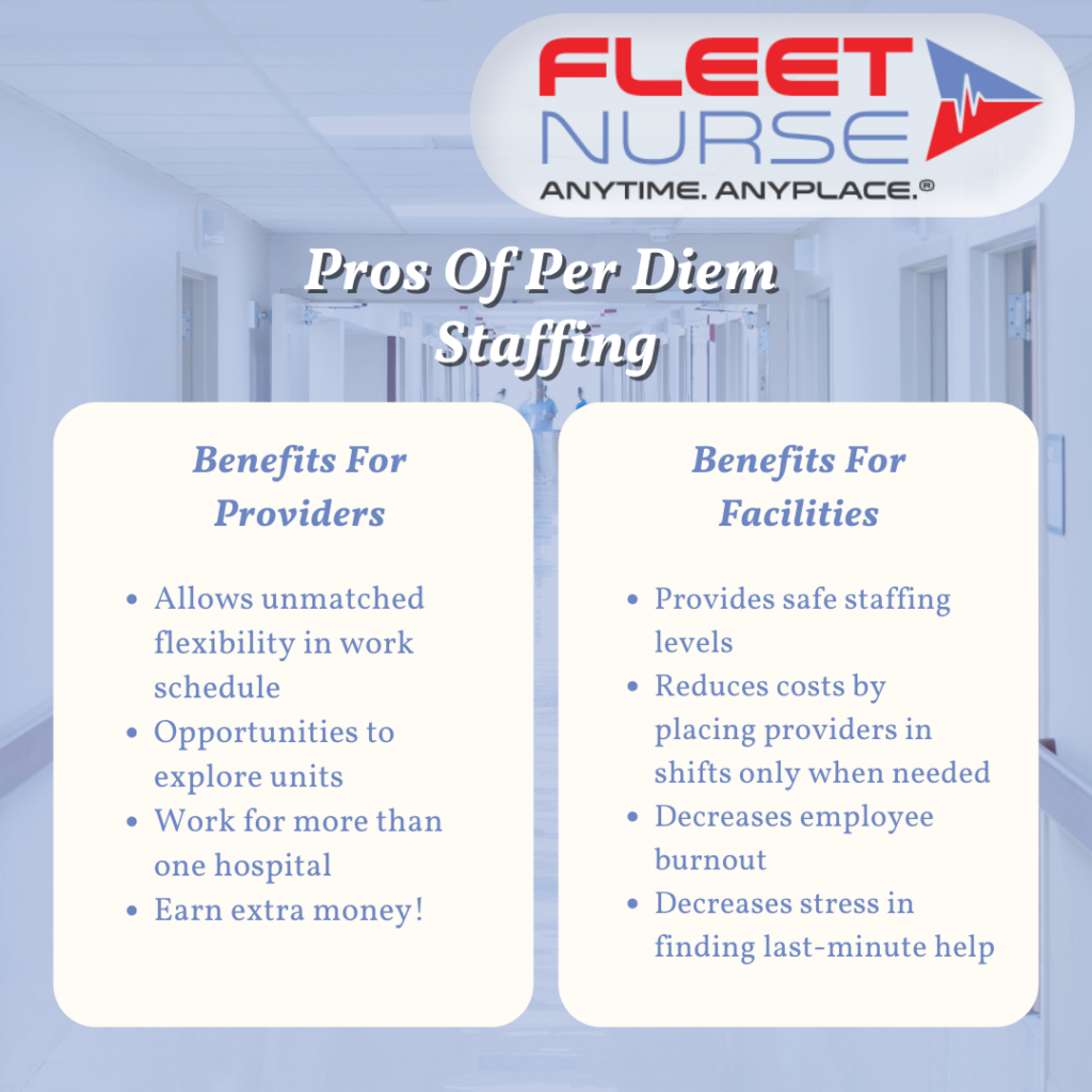 Chart showing the benefits of per diem staffing for both providers and facilities. 